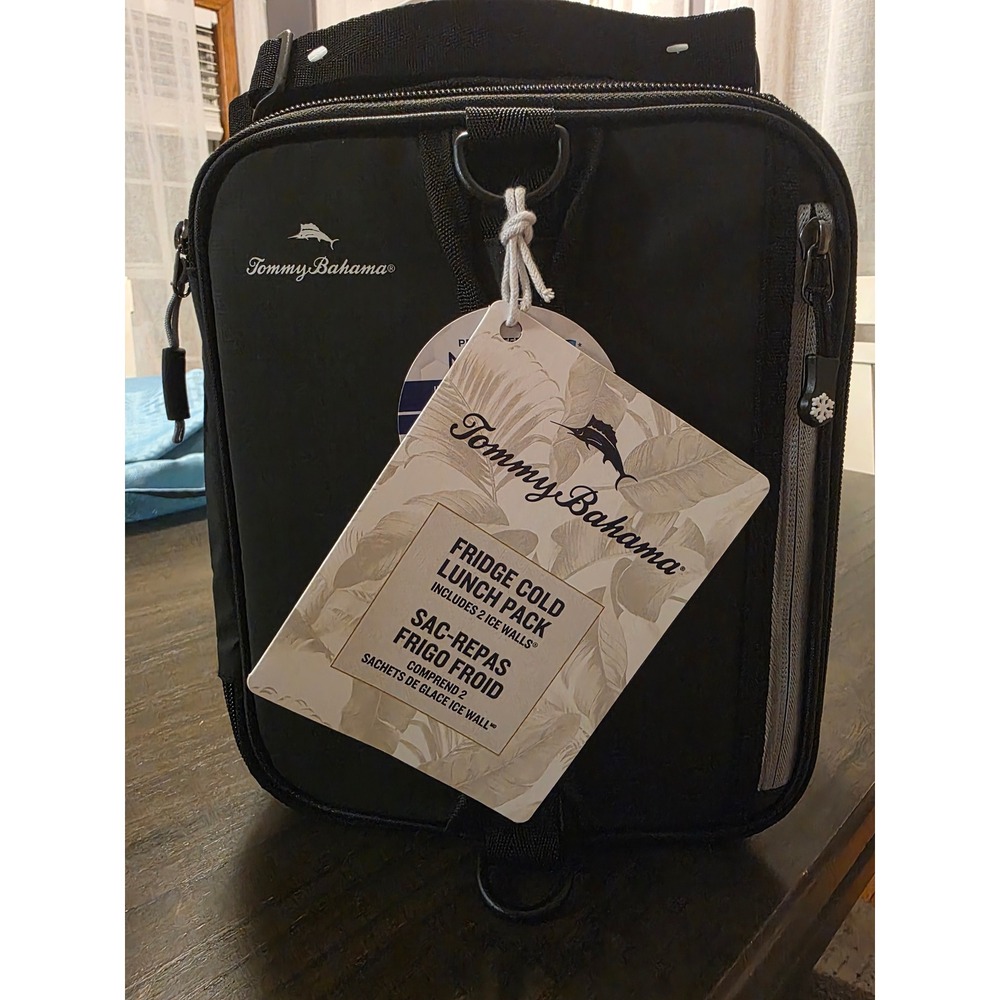 Tommy Bahama Fridge Cold Lunch Pack Expandable Insulated Bag 2 Ice Walls Black